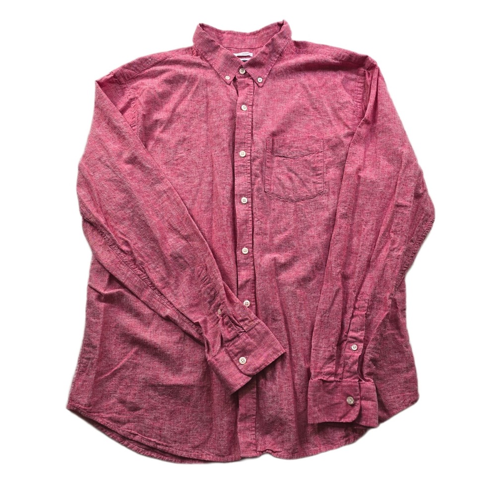 Old Navy Linen Slim Fit Shirt Mens 2XL Red Long Sleeve Pocket Button Up